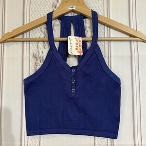 NWT Free People Movement Free Throw Henley Top in Outerspace Blue Sz XS $50